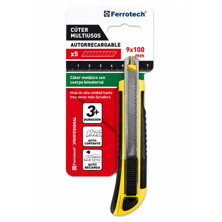 CUTTER FERROTECH 5 CUCHILLAS 9X100MM Cutter 5 cuchillas 9X100 – Ferrotech - Imagen 1